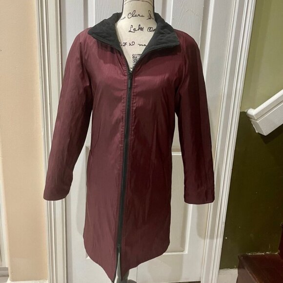 VTG REVERSIBLE QUILTED COAT WINDBREAKER JACKET FULL ZIP BLACK/BURGUNDY SIZE XS - Picture 3 of 16